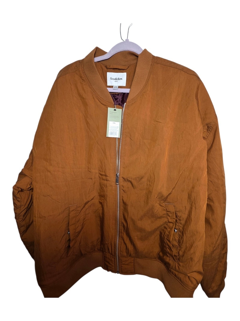NWT Goodfellow & Co Men’s Lightweight Full Zip Bomber Jacket Brown / Ochre Amber